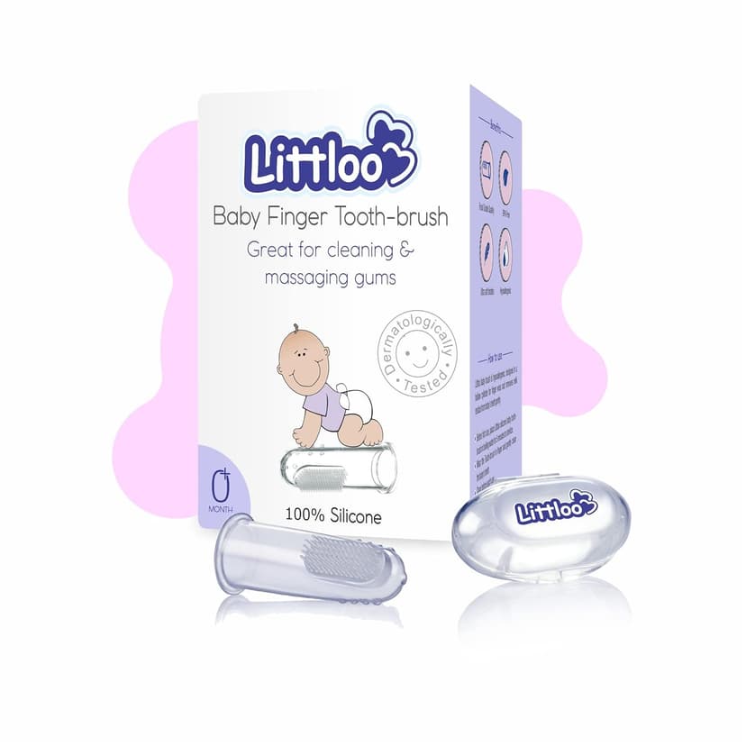 Littloo Baby Finger Toothbrush – 100% Silicone Infant Finger Brush for Cleaning & Massaging Gums – BPA Free – with Storage Case - HEALTH & HYGIENE